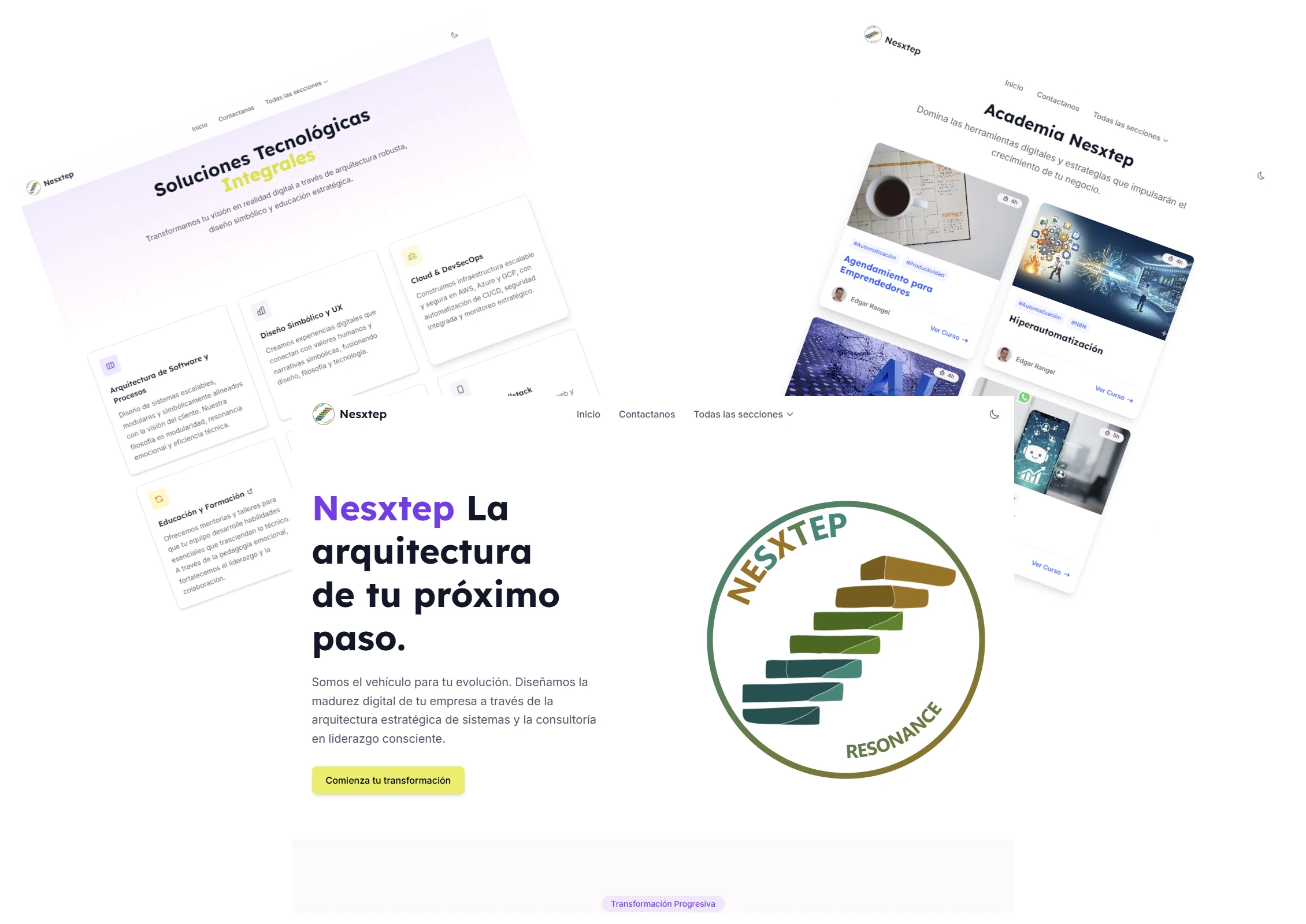 Vista de interfaces de sitio web con diseño moderno y oscuro